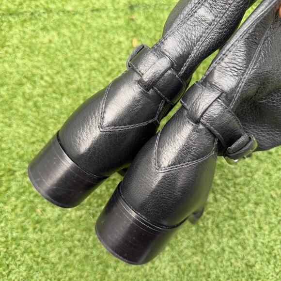 Prada Women's Cervo Logo Knee High Black Leather Riding Boots - Picture 9 of 9